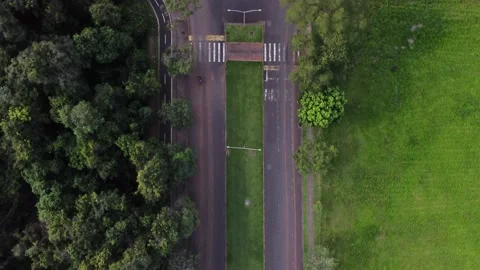 Aerial view of tree-lined street in sustainable neighborhood Stock Footage 239269394