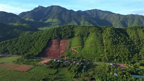 Aerial View of Tree Logging Activity in Rural Central Vietnam Stock Footage 337808170