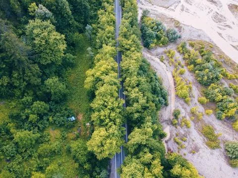 Aerial  view tree tunnel in spring Stock Photos