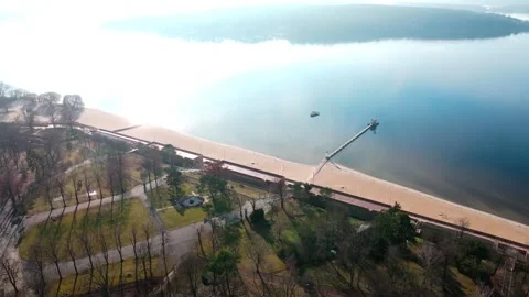 Aerial view of trees and greenery in Spring in Havel river near Wannsee Str.. Video stock 244124805