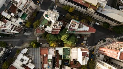 Aerial view of triangle shaped set of the buildings Stock Photos
