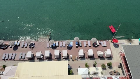Aerial view of a Trieste beach resort Stock Footage 342480556