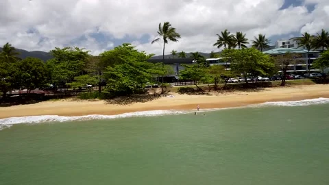 Aerial View Of Trinity Beach Coastline In Cairns.  Dolly Parallax Back Stock Footage 145239509