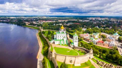 Aerial view of the Trinity Cathedral, Pskov Kremlin Stock Photos