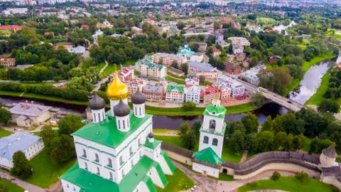 Aerial view of the Trinity Cathedral, Pskov Kremlin Stock Photos