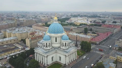 Aerial view of the Trinity Cathedral in Saint-Petersburg during cloudy day Stock Footage 116058104