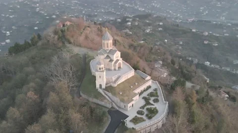 Aerial view of Trinity Church on Mount Sameba in Batumi, Adjara, Georgia Video stock 149926305