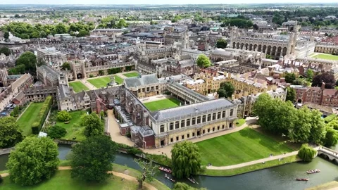 Aerial view of Trinity College university landmark, Cambridge city, UK Stock Footage 337159041