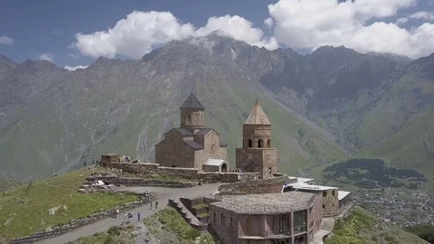 Aerial view trinity monastery in georgia Stock Footage 78786012