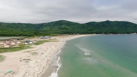 Aerial view of Triozerye beach in the bay of the sea of Japan. Primorsky krai Stock Footage 314930214