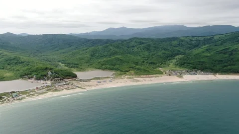 Aerial view of Triozerye beach in the bay of the sea of Japan. Primorsky krai Stock Footage 314930245