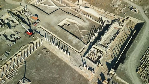 Aerial view of Tripolis on the Meander Ancient City in Denizli City, Turkiye Stock Footage 289862356