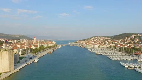 Aerial view of Trogir bay during the summer, Croatia. Stock Footage 148989448