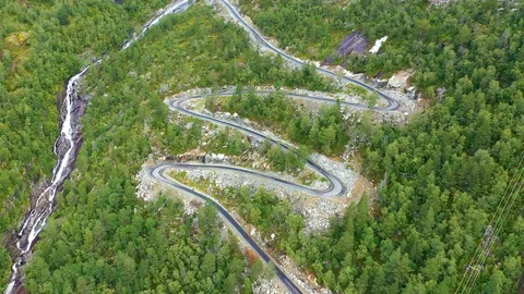 Aerial view. Trolls Path Trollstigen or Trollstigveien winding scenic mountai Stockbeeldmateriaal 115558118