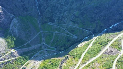 Aerial view. Trolls Path Trollstigen or Trollstigveien winding scenic mountai Видео 115559613