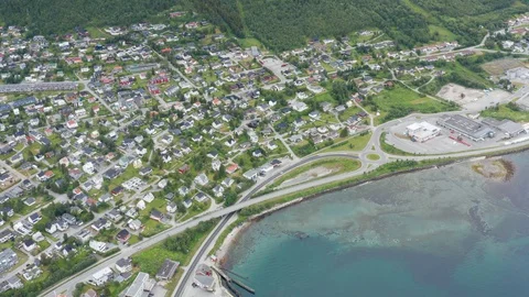 Aerial view of Tromsø bay Stock Footage 129447413
