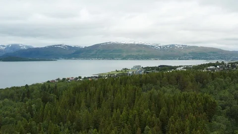 Aerial view of Tromsø bay Stock Footage 129448769