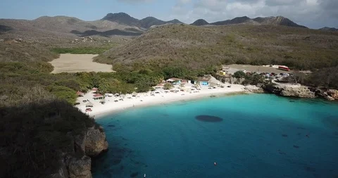 Aerial view of tropical beach Curacao Stock Footage
