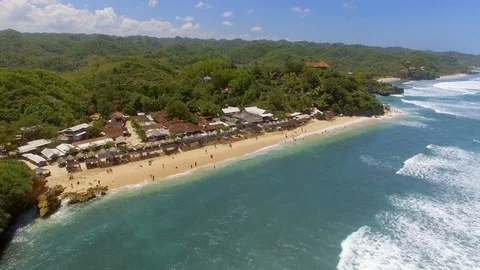 Aerial view of tropical beach on the Java sea, Indonesia. Stock Footage 101040802