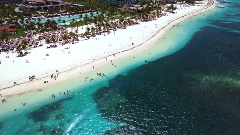 Aerial view of tropical beach, luxury resort with white sand on bright sunny day Stock Footage 274371753
