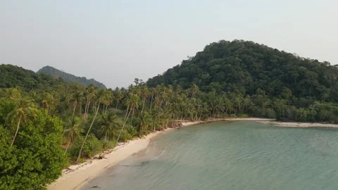 Aerial View of Tropical Beach with Palm Trees and Hills in Ko Chang, Thailand Video stock 335572053