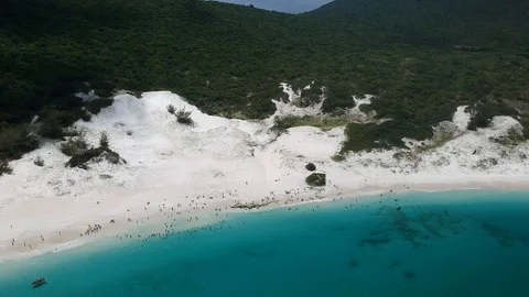 Aerial view of tropical beach with white sands, and crystal clear water Stock Footage