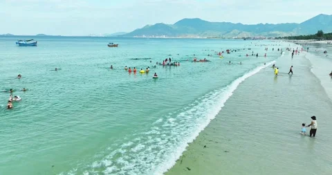 Aerial view of tropical Doc Let beach, Nha Trang, Vietnam Stock Footage 342465185