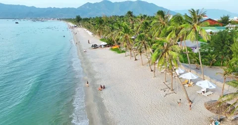 Aerial view of tropical Doc Let beach, Nha Trang, Vietnam Stock Footage 342466051