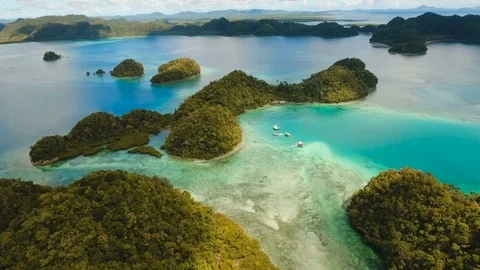 Aerial view tropical lagoon,sea, beach. Tropical island. Siargao, Philippines. Stock Footage 78740341