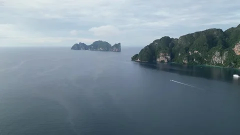Aerial View of Tropical Phi Phi Islands Seascape in Koh Phi Phi, Thailand Stock Footage 334720749