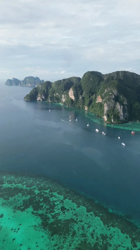 Aerial View of Tropical Phi Phi Islands in Koh Phi Phi, Thailand Video stock 334722992