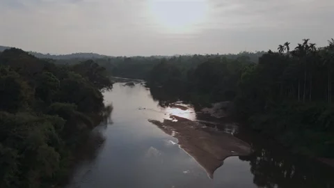 Aerial View of Tropical River and Dense Forest Sri Lanka Stock Footage 346756286