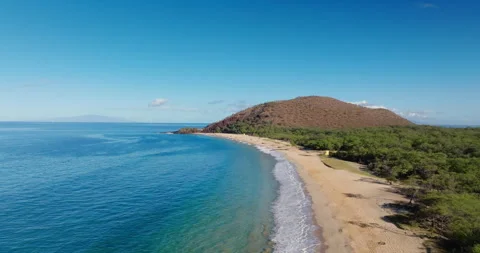 Aerial view of tropical sandy beach in Maui Hawaii Stock Footage 250304137