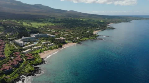 Aerial view of tropical sandy beach in Wailea Maui Hawaii Stock Footage 250372607