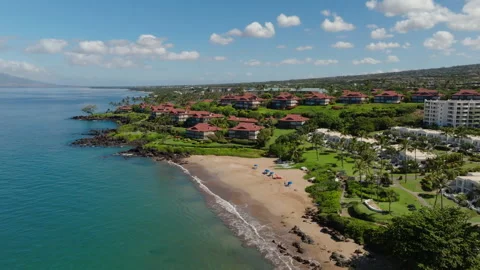 Aerial view of tropical sandy beach in Wailea Maui Hawaii Stock Footage 250375757