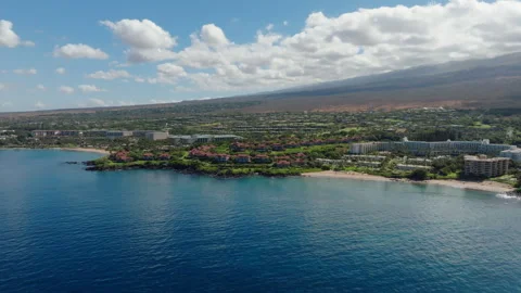 Aerial view of tropical sandy beach in Wailea Maui Hawaii Stock Footage 250376056