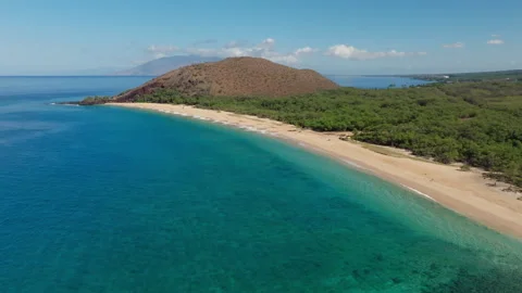 Aerial view of tropical sandy beach in Maui Hawaii Stock Footage 250376096