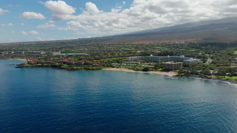 Aerial view of tropical sandy beach in Wailea Maui Hawaii Stock Footage 250376551