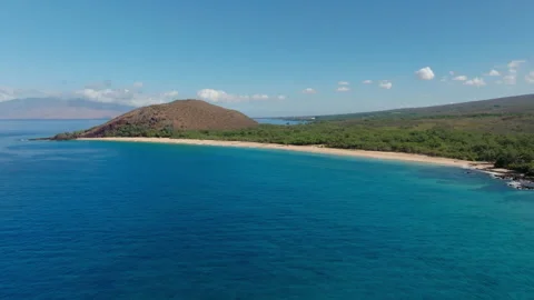 Aerial view of tropical sandy beach in Maui Hawaii Stock Footage 250415023