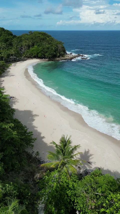 Aerial View of a Tropical Sandy Beach in Phuket, Thailand Stock Footage 335583658