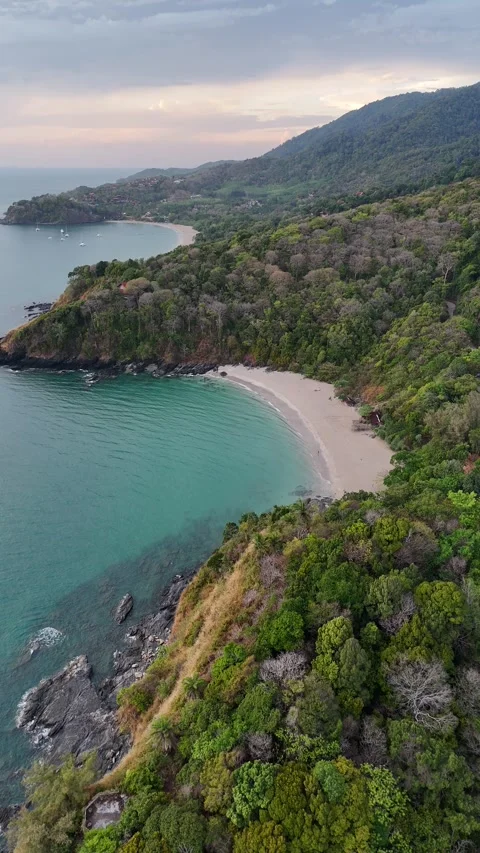 Aerial View of Tropical Sandy Beach and Rainforest in Koh Lanta, Thailand Stock Footage 336007771