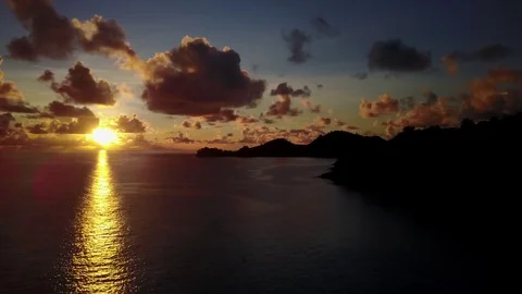 Aerial view tropical sunset Stock Footage 74764696
