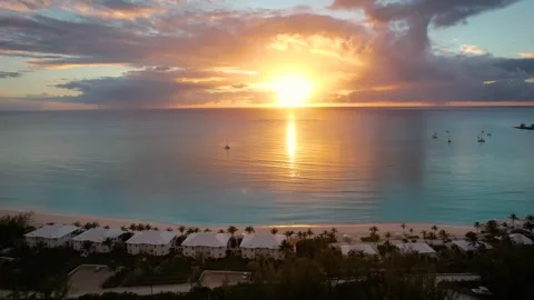 Aerial view of a tropical sunset on Stock Video Pond5