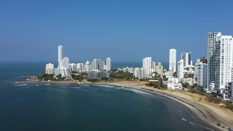 Aerial View of the Tropical Vacations in South Beach, Cartagena, Colombia. Free Stock Footage