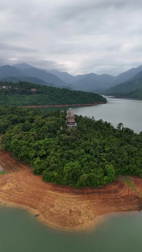 Aerial View of Truc Lam Temple on Truoi Lake in Hue, Vietnam Video stock 335837348