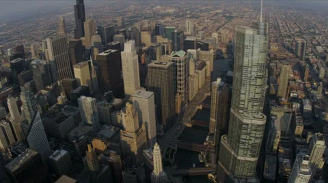 Aerial View Trump Tower High Elevation Chicago, USA Stock Footage