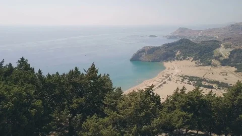 Aerial view of Tsampika beach Stock Footage 80380030