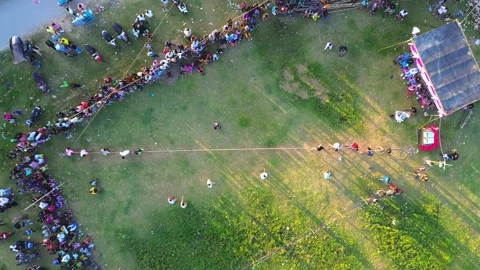 Aerial View of Tug of War Game Stock Footage 326090630