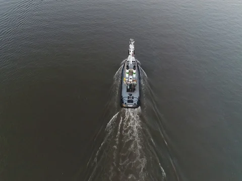 Aerial View of Tugboat Delaware River Philadelphia PA. Stock Footage 71287748