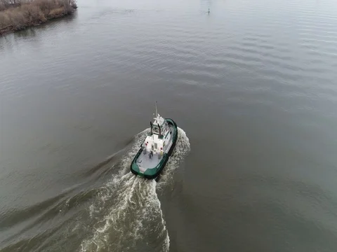 Aerial View of Tugboat Delaware River Philadelphia PA. Stock Footage 71782282